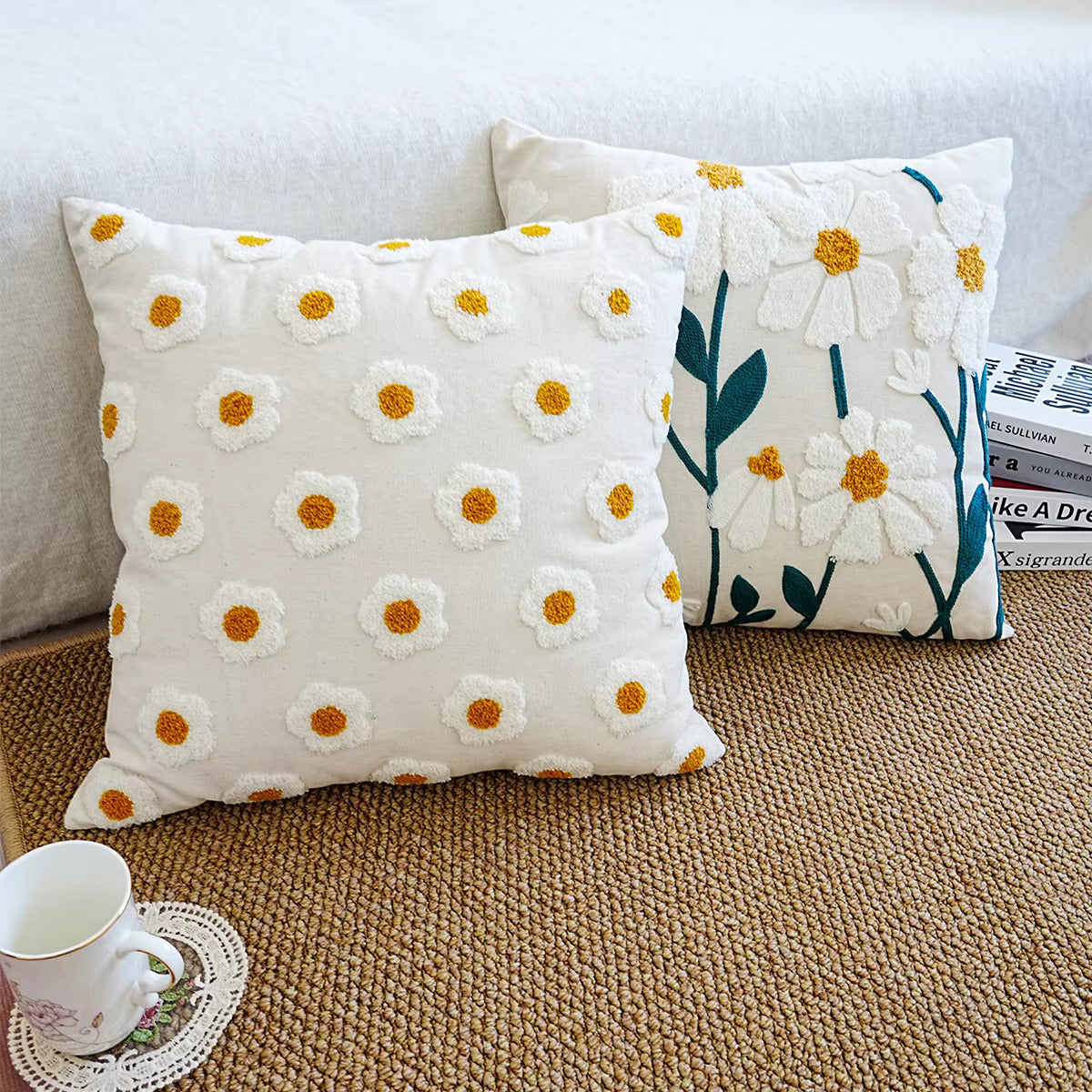 Housse de coussin en velours brodé 45x45cm