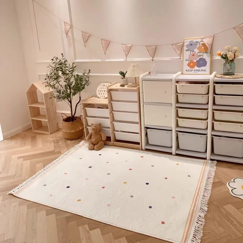 Tapis Rectangulaire à Pois Colorés avec Franges Tapis Tapis chambre, Tapis enfant