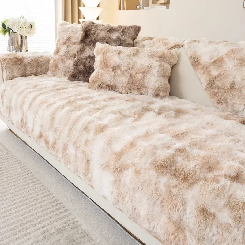 Housse de canapé élégante en fausse fourrure de lapin couleur beige pour un intérieur chic et tendre